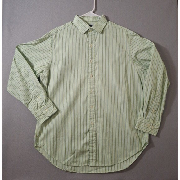 Polo Ralph Lauren Regent Shirt Mens 17 34/35 Green Stripe Classic Fit Dress Prep - Picture 1 of 6